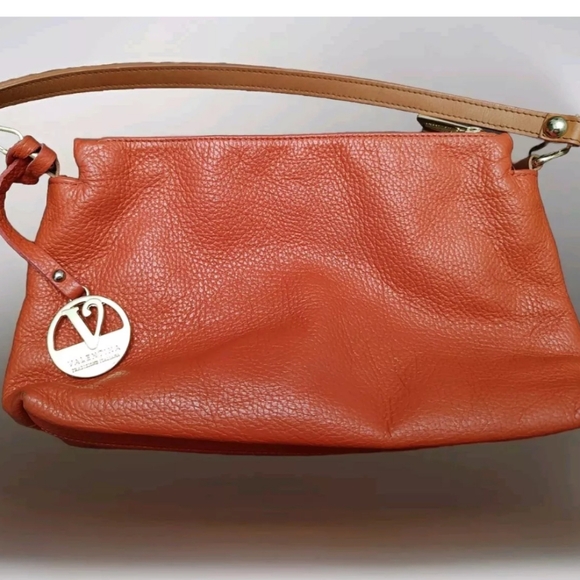 Valentina Handbags - Valentina Vachetta Italian Orange Pebbled Leather Shoulder Bag Purse Italy